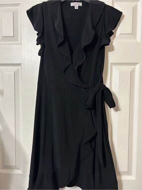 dressbarn Black Ruffle Wrap Midi Dress